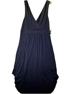 Black Tape Dress 1X Indigo Blue Draped V Neck Sleeveless Flowy Cocktail NWT